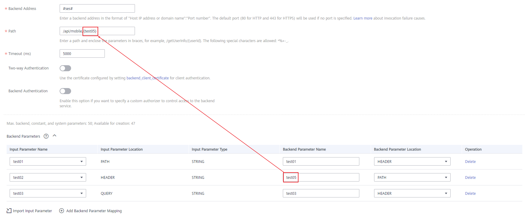 **Figure 1** Configuring backend parameters