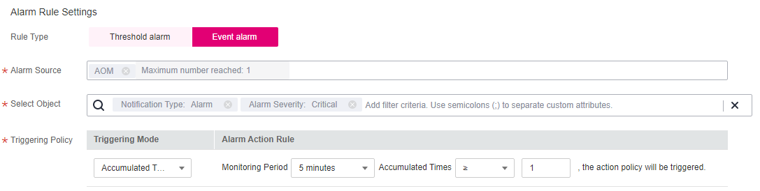 **Figure 2** Setting an alarm rule