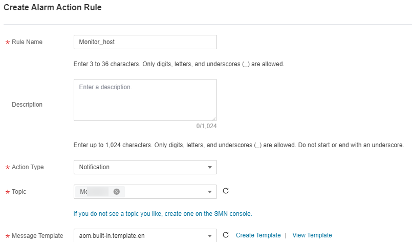 **Figure 1** Creating an alarm action rule