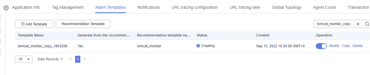 **Figure 4** Returning to the alarm template page