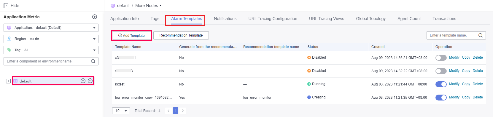 **Figure 1** Adding an alarm template