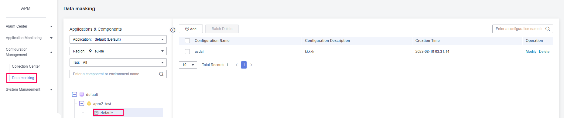 **Figure 1** Viewing a data masking configuration