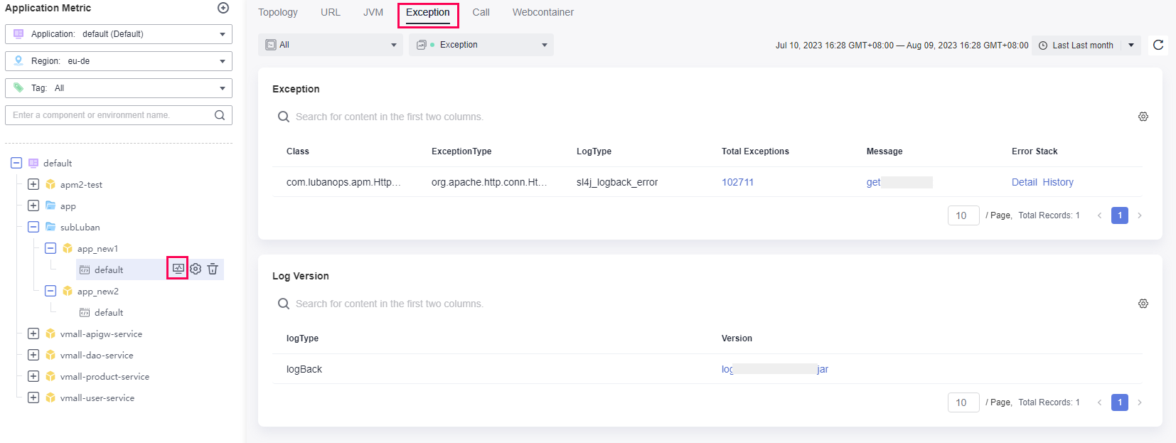 **Figure 1** Exception monitoring data