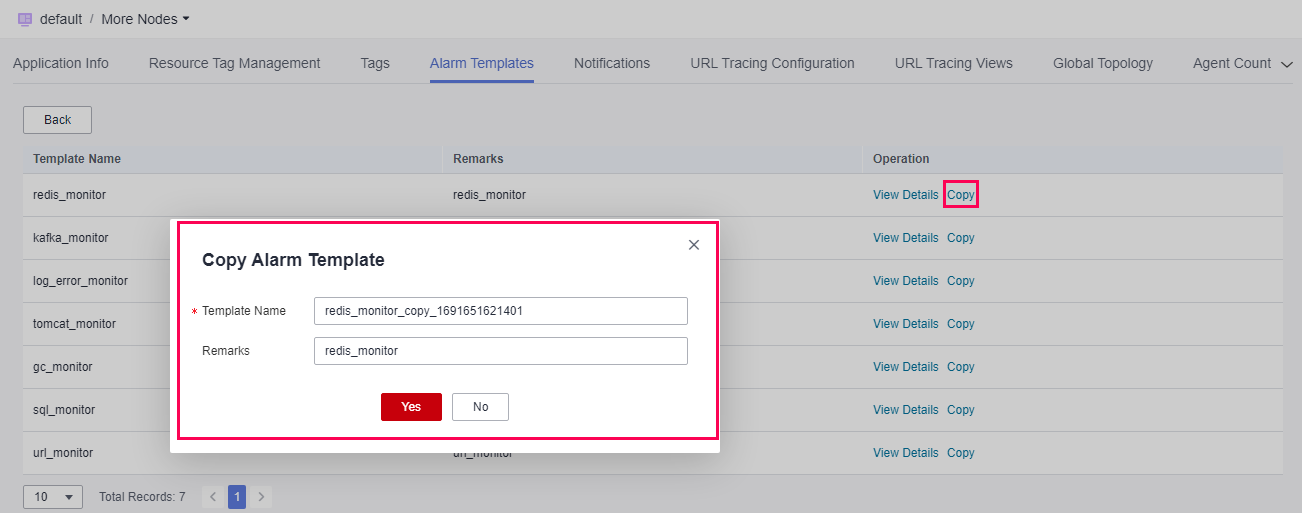 **Figure 3** Copying an alarm template