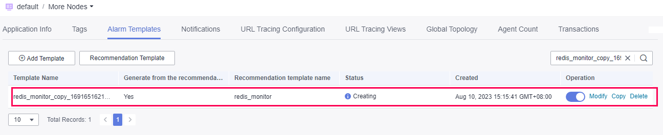 **Figure 5** Returning to the alarm template page