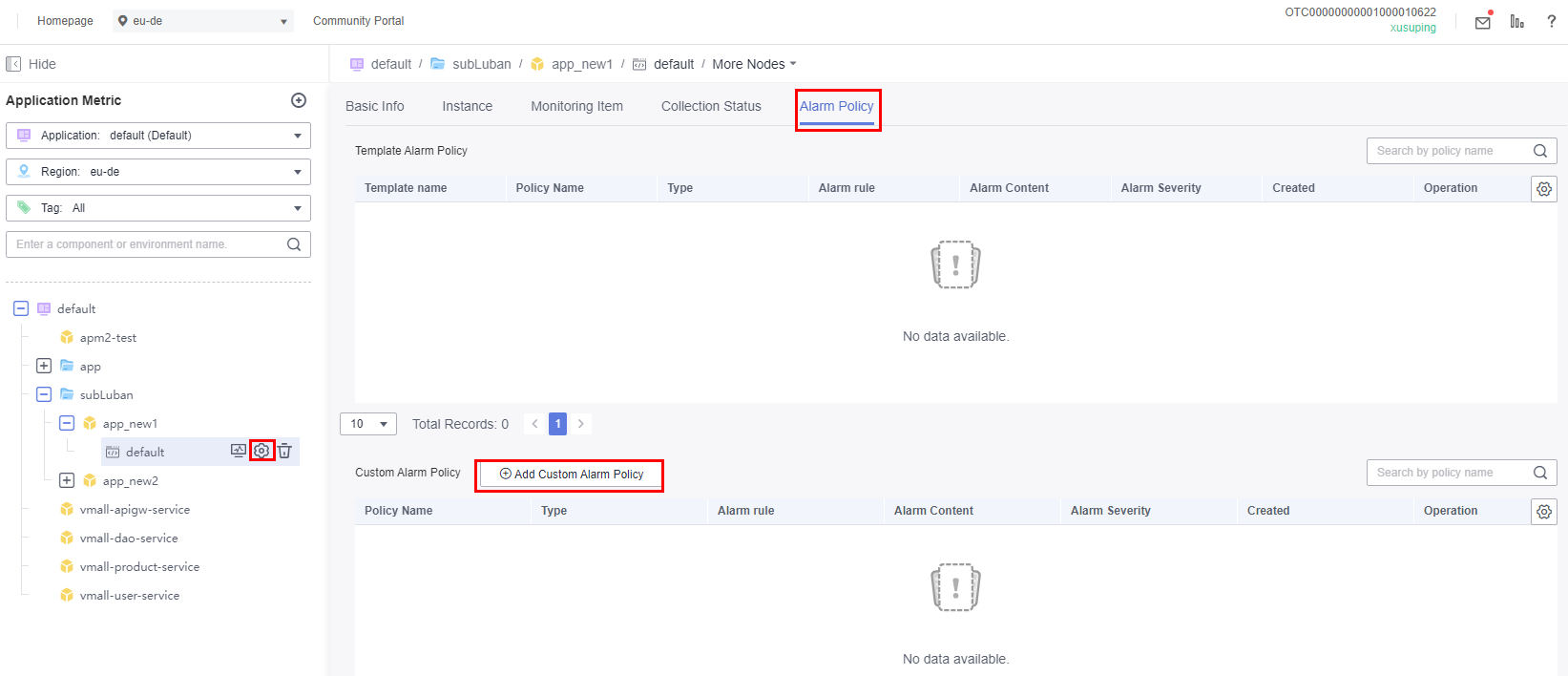 **Figure 1** Creating a custom alarm policy