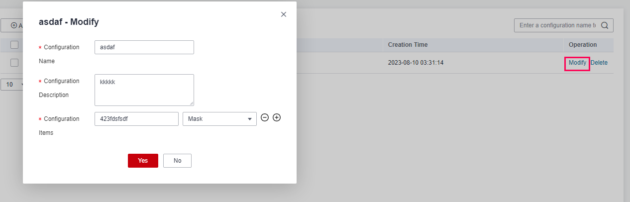 **Figure 5** Modifying the data masking configuration