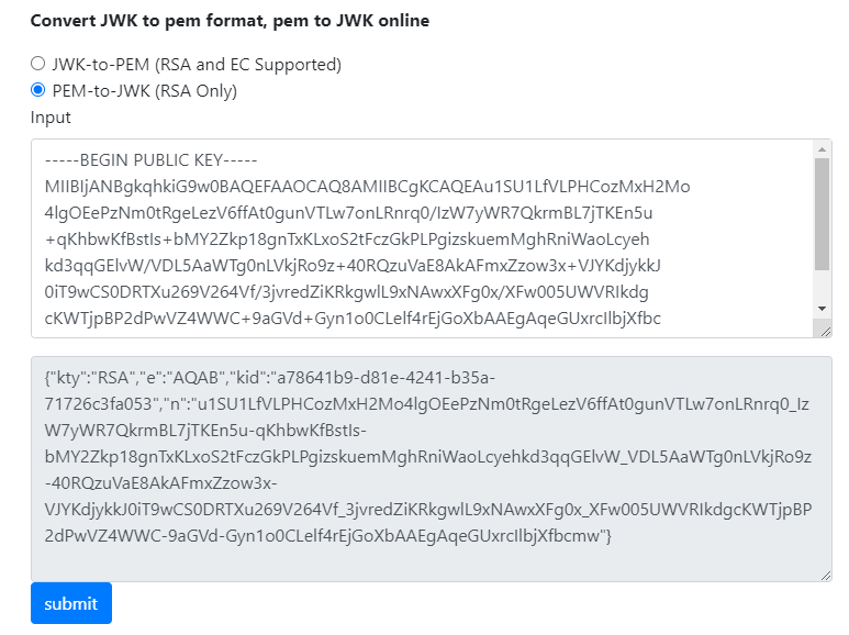 **Figure 2** Converting the public key to a JWK