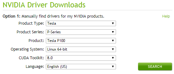 **Figure 1** Searching for the NVIDIA GPU driver package (CentOS 7.4)