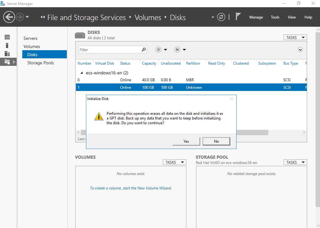 **Figure 6** Initialize Disk (Windows 2016)