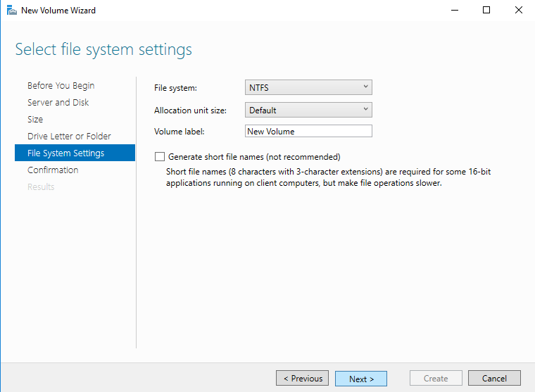 **Figure 12** Select file system settings