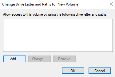 **Figure 17** Change Drive Letter and Paths for New Volume