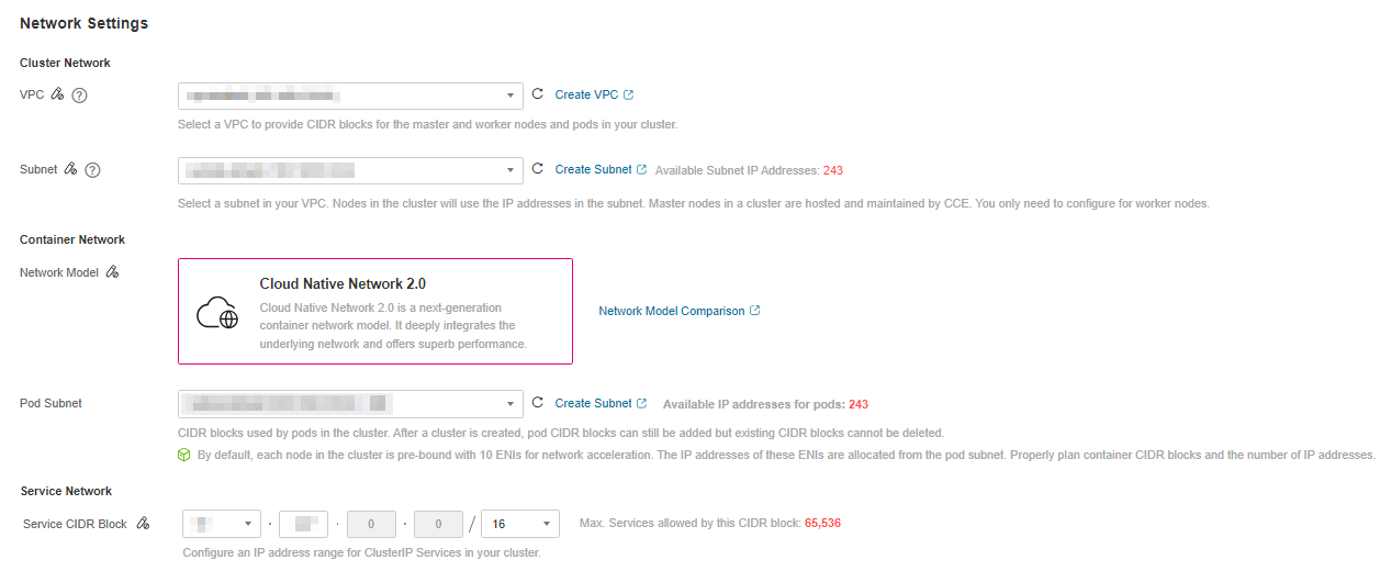 **Figure 2** Configuring CIDR blocks