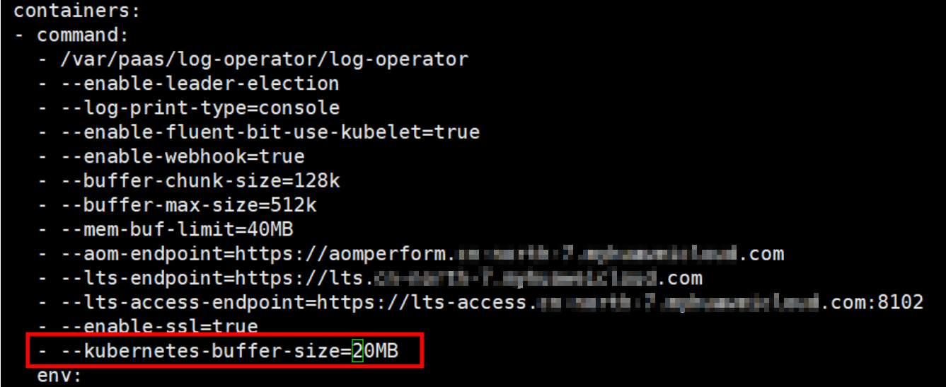 **Figure 1** Modifying the command line parameter of the log-operator container