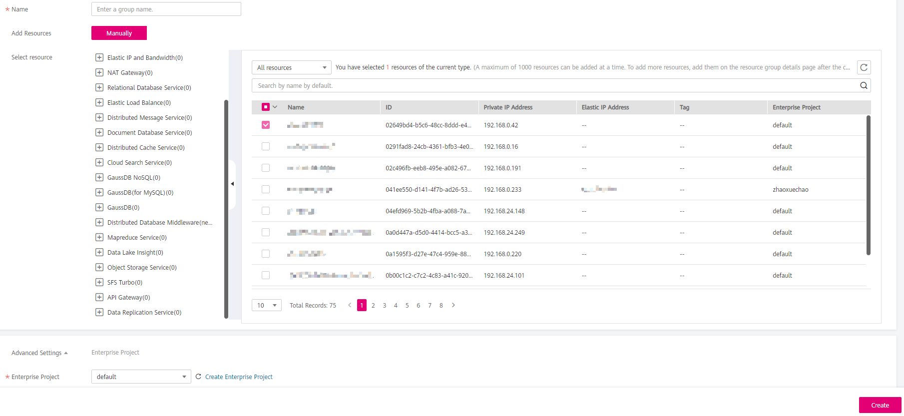 **Figure 2** Selecting cloud service resources