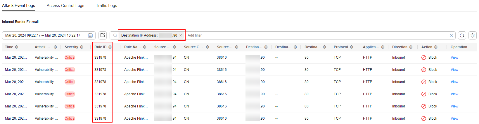 **Figure 5** Filtering attack event logs