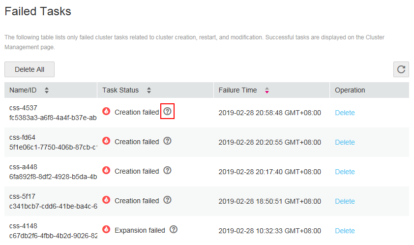 **Figure 2** Viewing the failure cause of a task