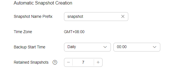 **Figure 3** Setting parameters for automatic snapshot creation