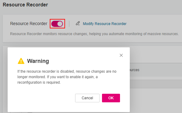 **Figure 8** Disabling the resource recorder