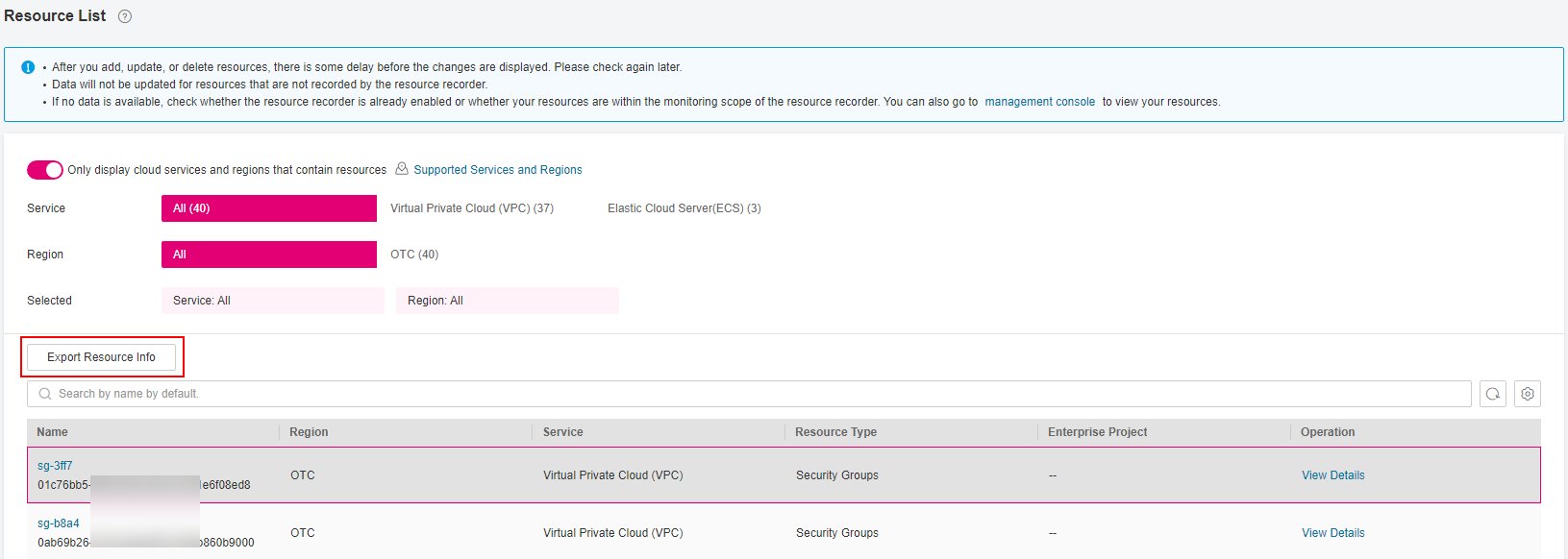 **Figure 1** Exporting the resource list