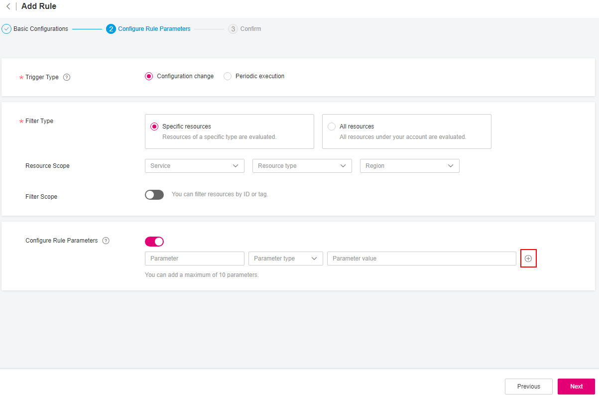 **Figure 2** **Configure Rule Parameters** for a custom policy