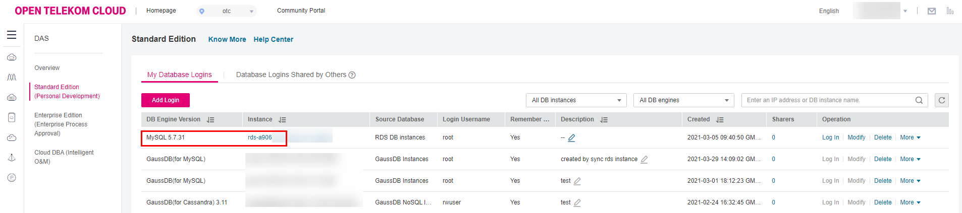 **Figure 1** Database login list