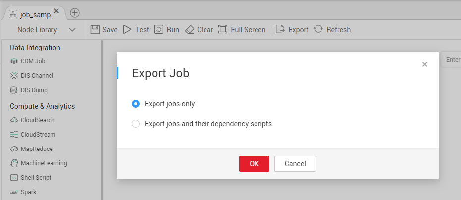**Figure 1** Exporting a job (method 1)