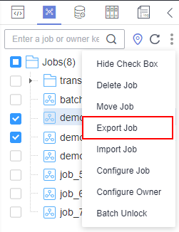 **Figure 3** Selecting and exporting a job
