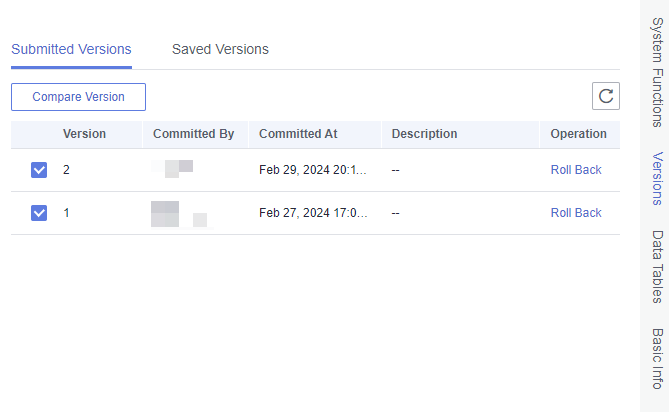 **Figure 3** Comparing versions