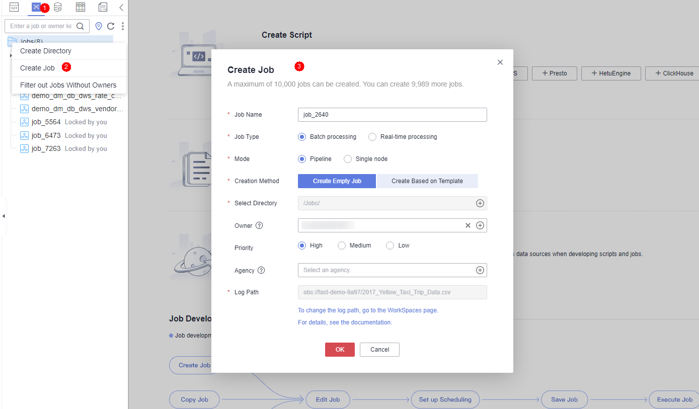 **Figure 2** Creating a job