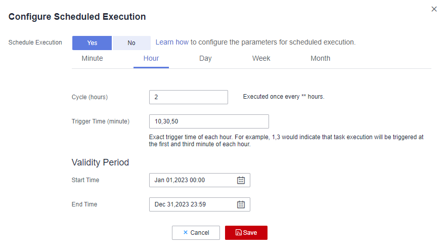 **Figure 2** Scheduling job execution by hour