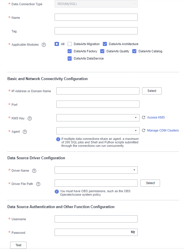 **Figure 2** RDS connection parameters