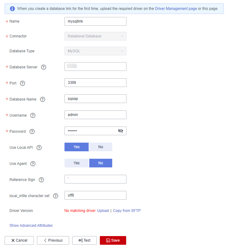 **Figure 1** Creating a MySQL link
