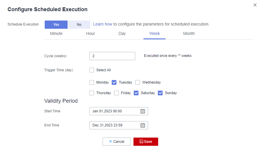 **Figure 4** Scheduling job execution by week