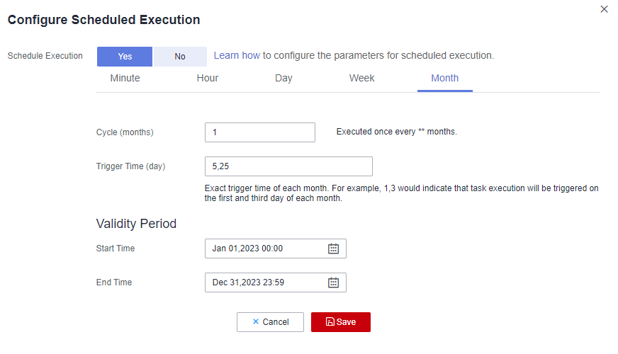 **Figure 5** Scheduling job execution by month
