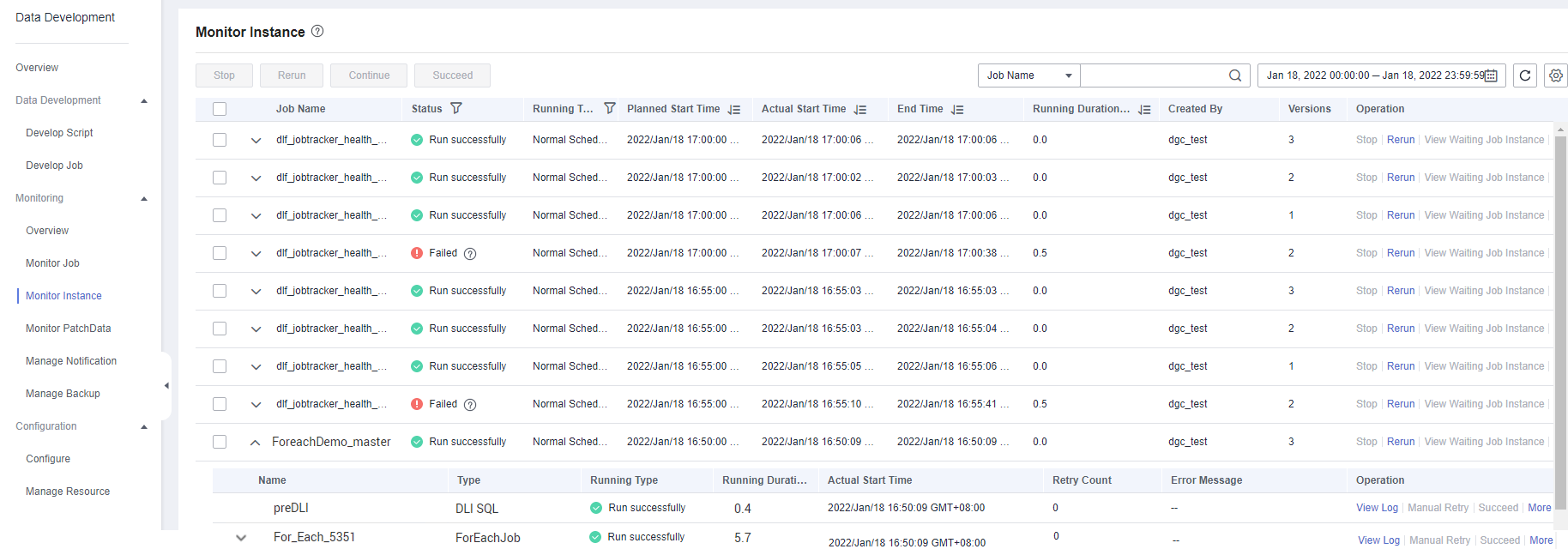 **Figure 8** Viewing job instances