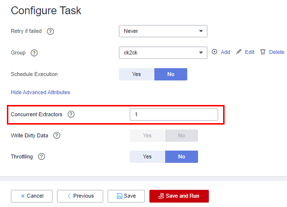 **Figure 2** Setting Concurrent Extractors for a job