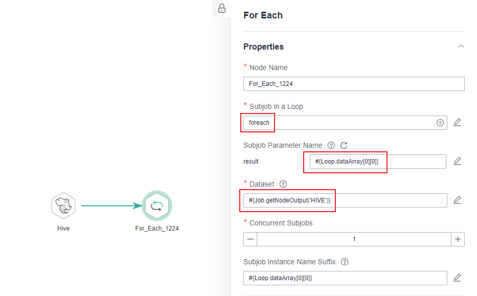 **Figure 9** Properties of the For Each node
