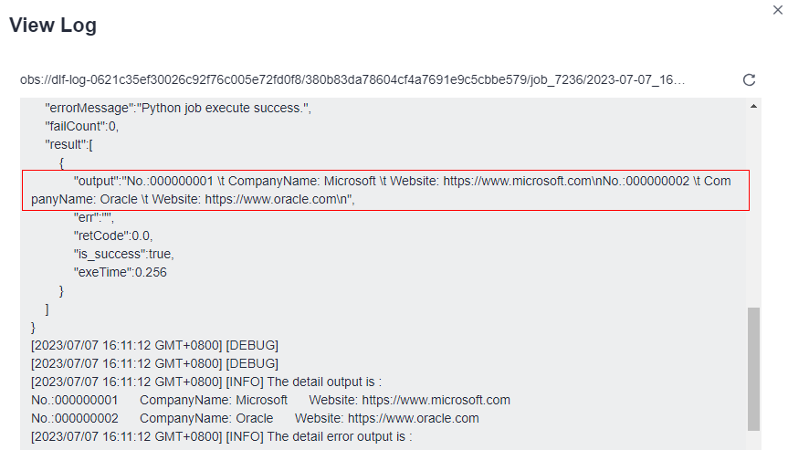 **Figure 4** Checking the job execution result