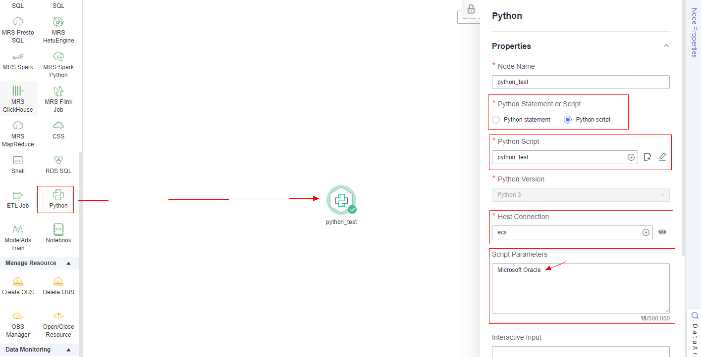 **Figure 3** Configuring properties of the Python node