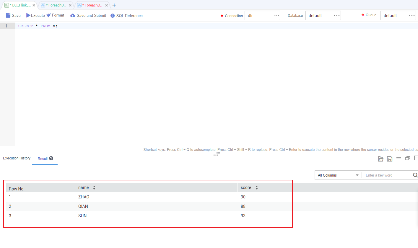 **Figure 9** Destination table data