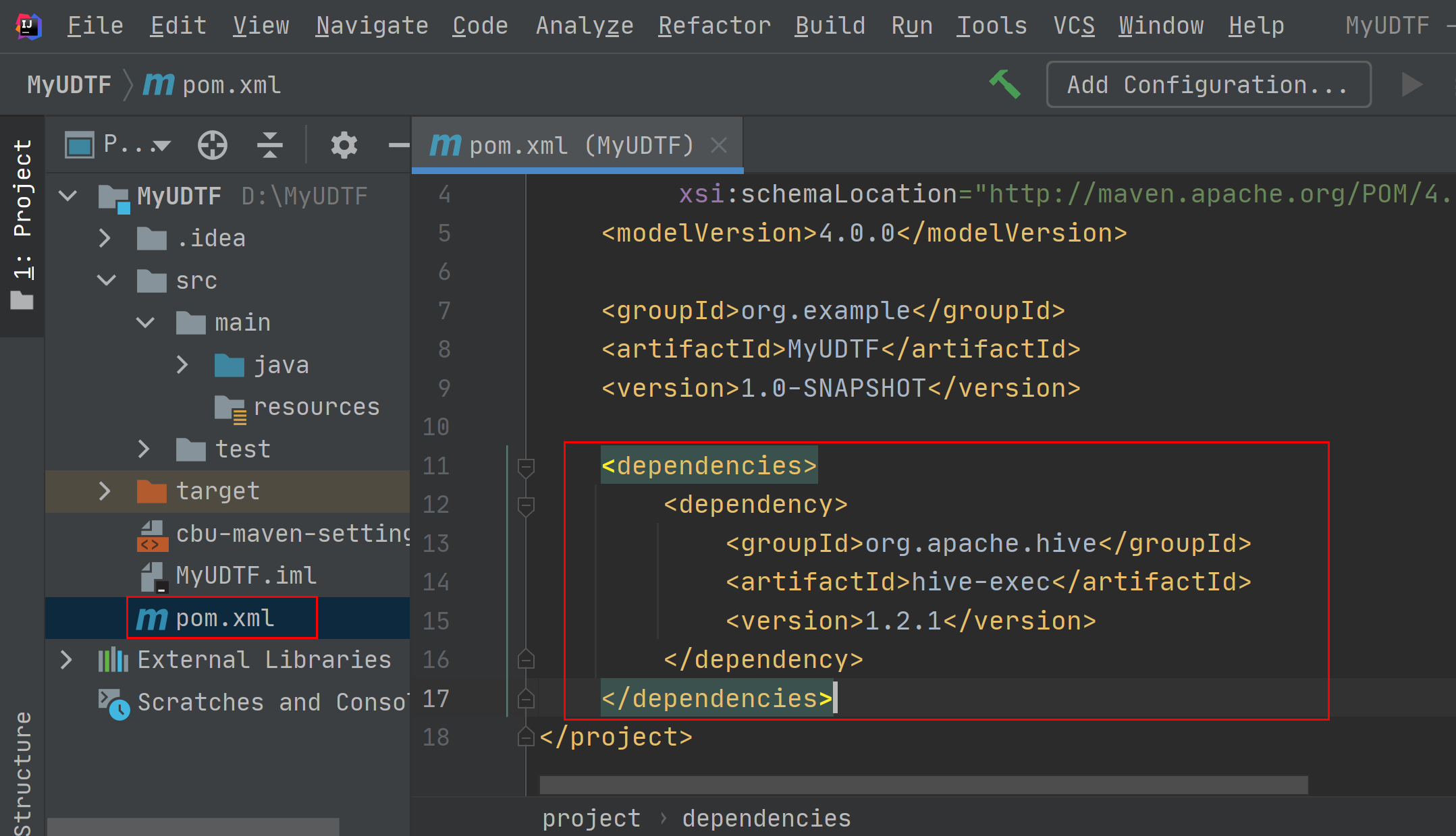 **Figure 5** Adding configurations to the POM file