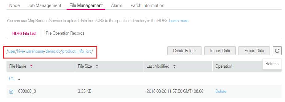 **Figure 1** Checking the data storage path on MRS