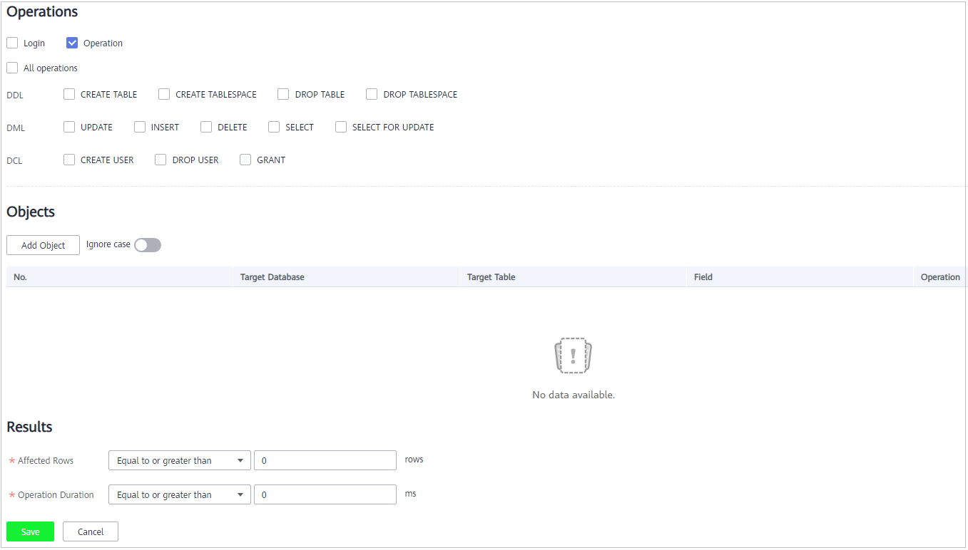 **Figure 2** Setting the operation type, operation object, and execution result