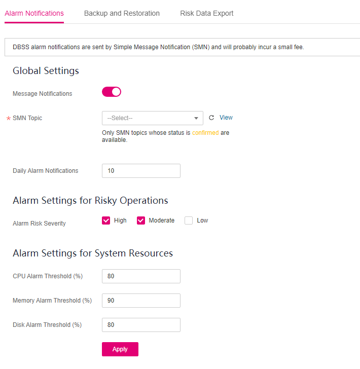 **Figure 1** Configuring alarm notifications