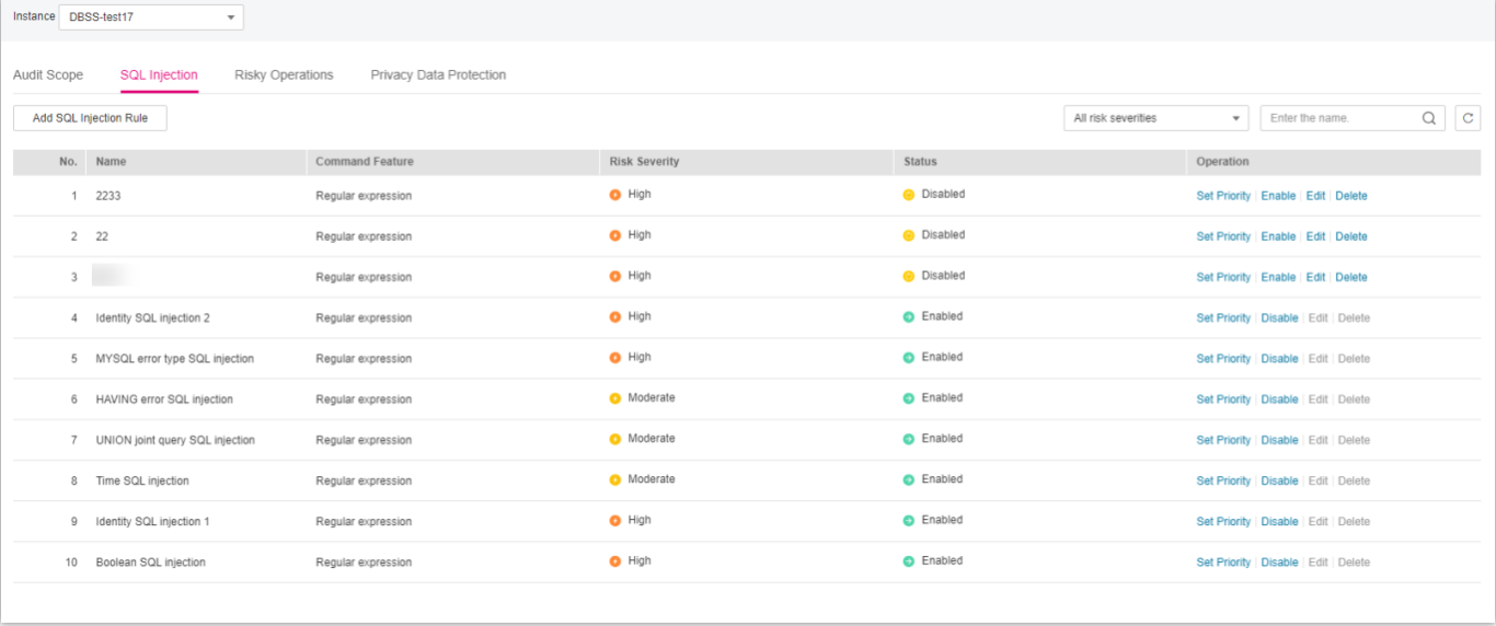 **Figure 1** Viewing information about the SQL injection detection