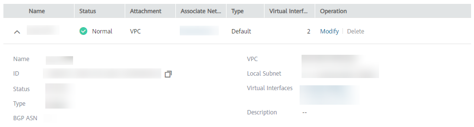 **Figure 1** Viewing a virtual gateway that is attached to a VPC
