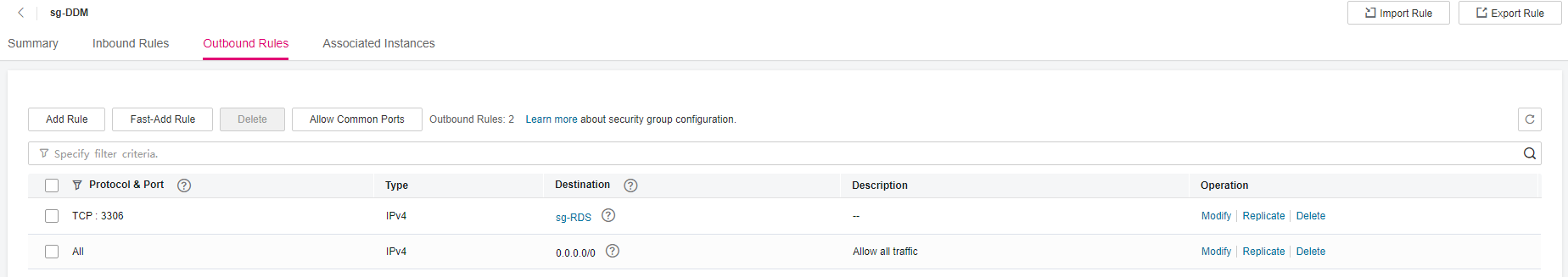 **Figure 3** Configuring security group outbound rules for your DDM instance