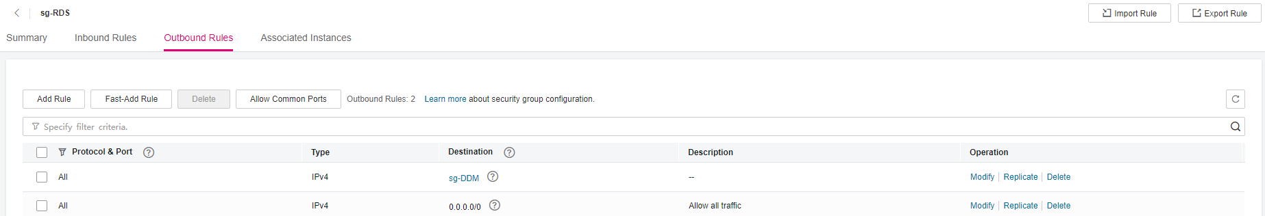 **Figure 4** Configuring security group rules of the RDS instance