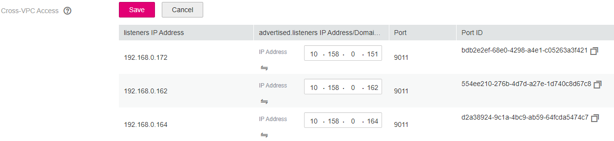 **Figure 8** Changing the advertised.listeners IP addresses